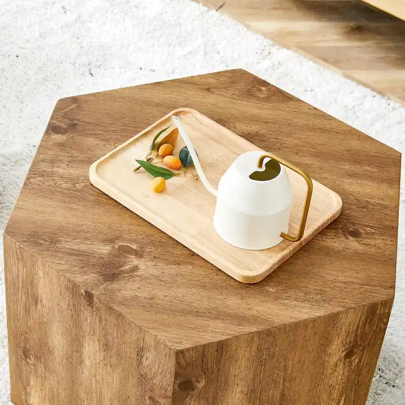 Hexagonal Coffee Table Textured Coffee Table with Non-slip Foot Mat Living Room End Table for Small Space