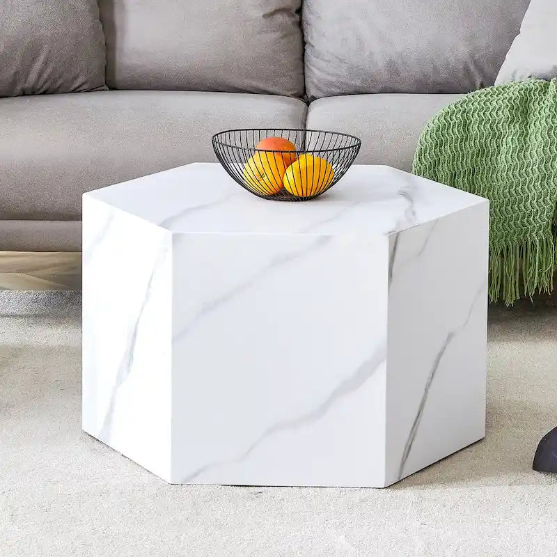 Hexagonal Coffee Table Textured Coffee Table with Non-slip Foot Mat Living Room End Table for Small Space