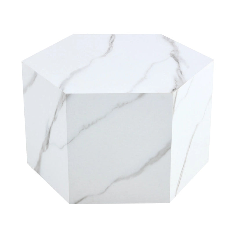 Hexagonal Coffee Table Textured Coffee Table with Non-slip Foot Mat Living Room End Table for Small Space