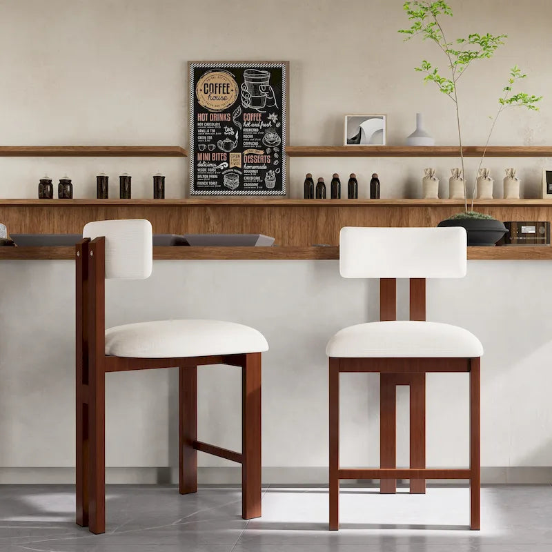 Roomfitters 26.5  Round Upholstered Counter Stools, Set of 2 Low Back Bar Chairs with Black Metal Frame