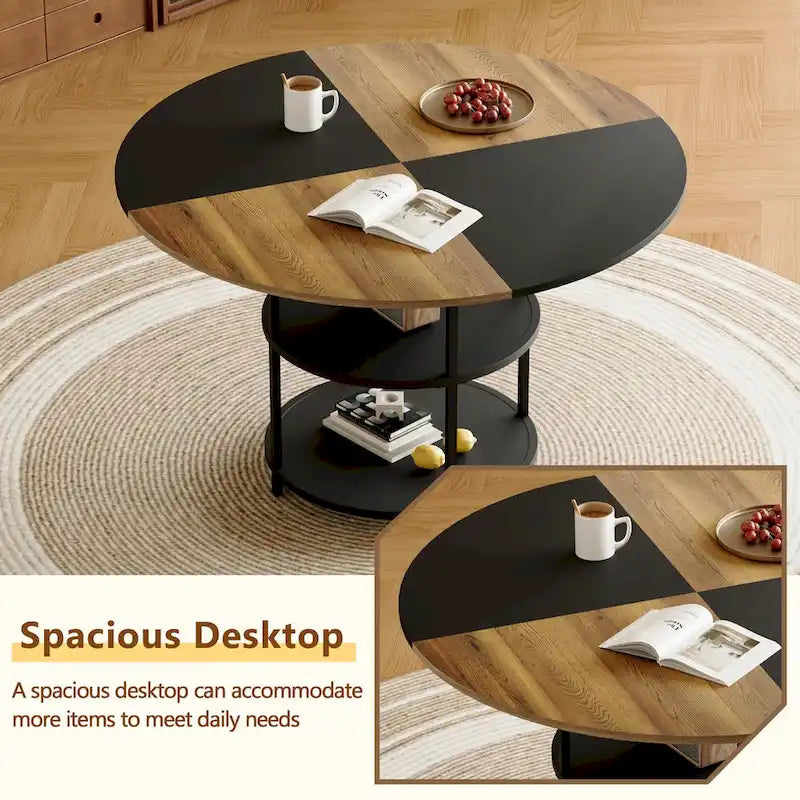 Modern Dining Table Set,Round Table with Storage & Technology Fabric Dining Chairs,Easy to Install