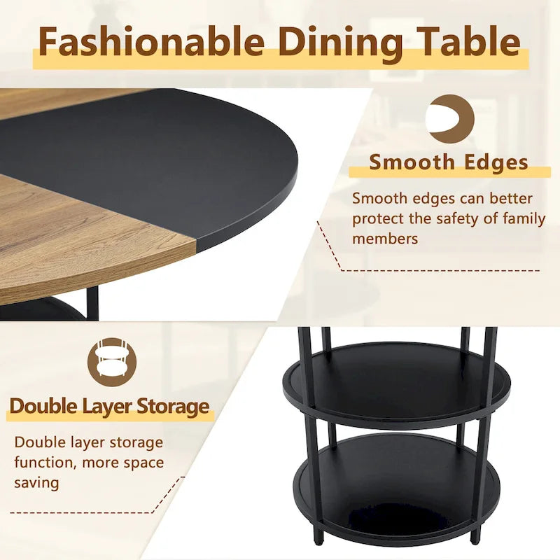 Modern Dining Table Set,Round Table with Storage & Technology Fabric Dining Chairs,Easy to Install