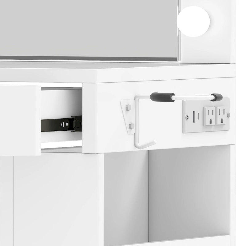 Moasis 39.5 W Bedroom Makeup Vanity Desk with Mirror and Power Outlets&Hairdryer Holder