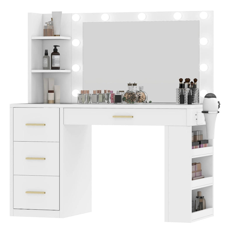 Moasis 39.5 W Bedroom Makeup Vanity Desk with Mirror and Power Outlets&Hairdryer Holder