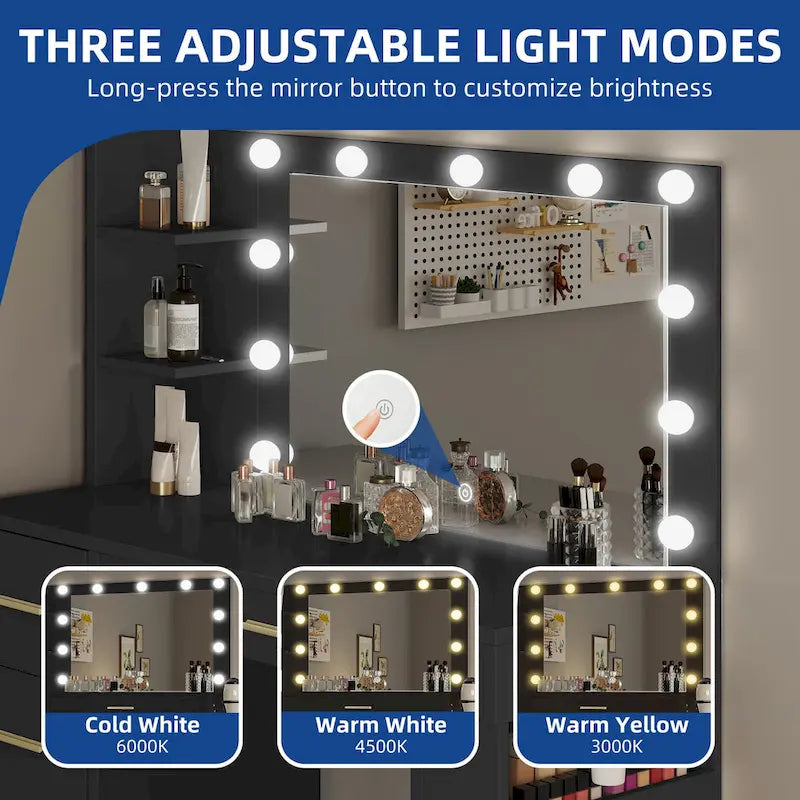 Moasis 39.5 W Bedroom Makeup Vanity Desk with Mirror and Power Outlets&Hairdryer Holder