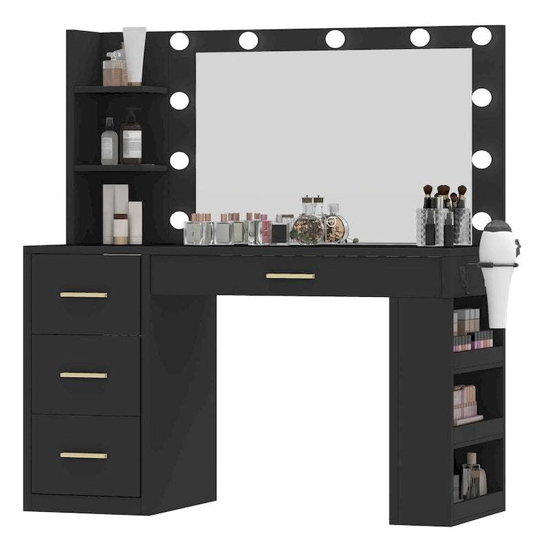 Moasis 39.5 W Bedroom Makeup Vanity Desk with Mirror and Power Outlets&Hairdryer Holder