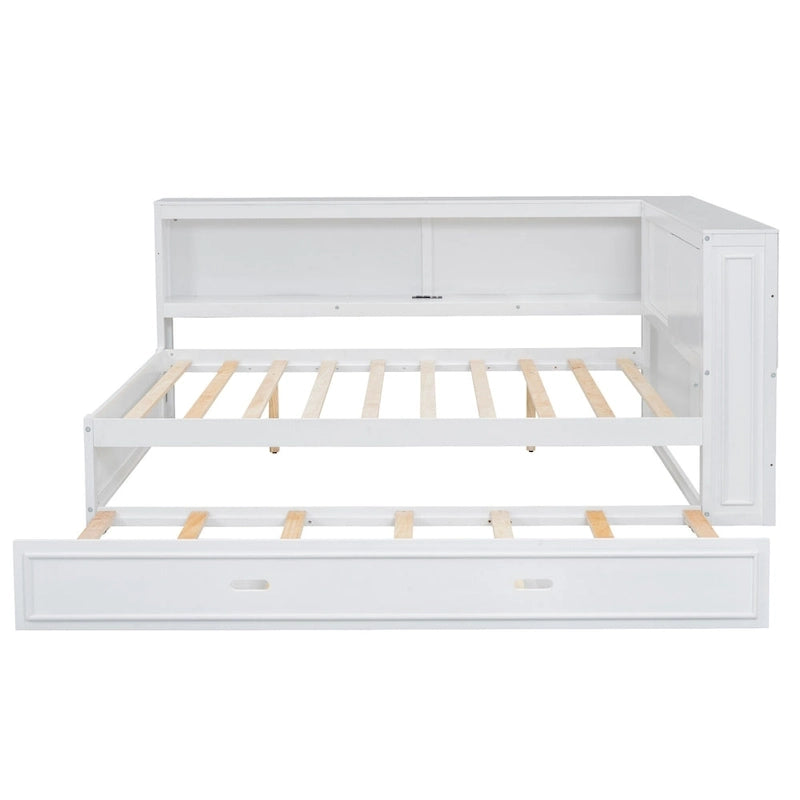 Full Daybed with Shelves, USB Charging, LED Lights & Twin Trundle