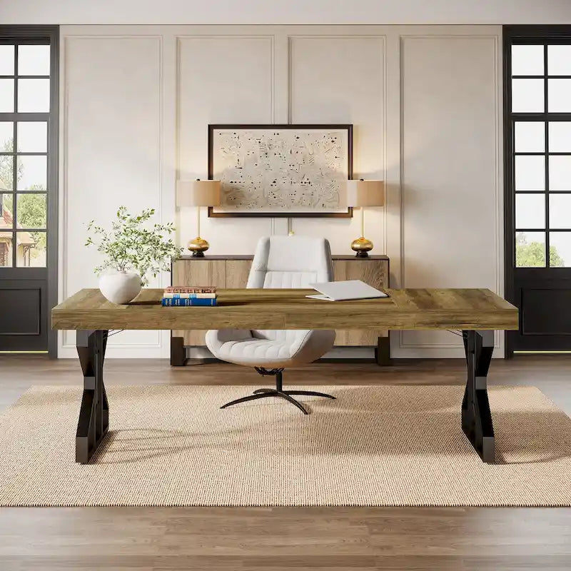 63-Inch Large Executive Office Desk, Rustic Brown Computer Desk