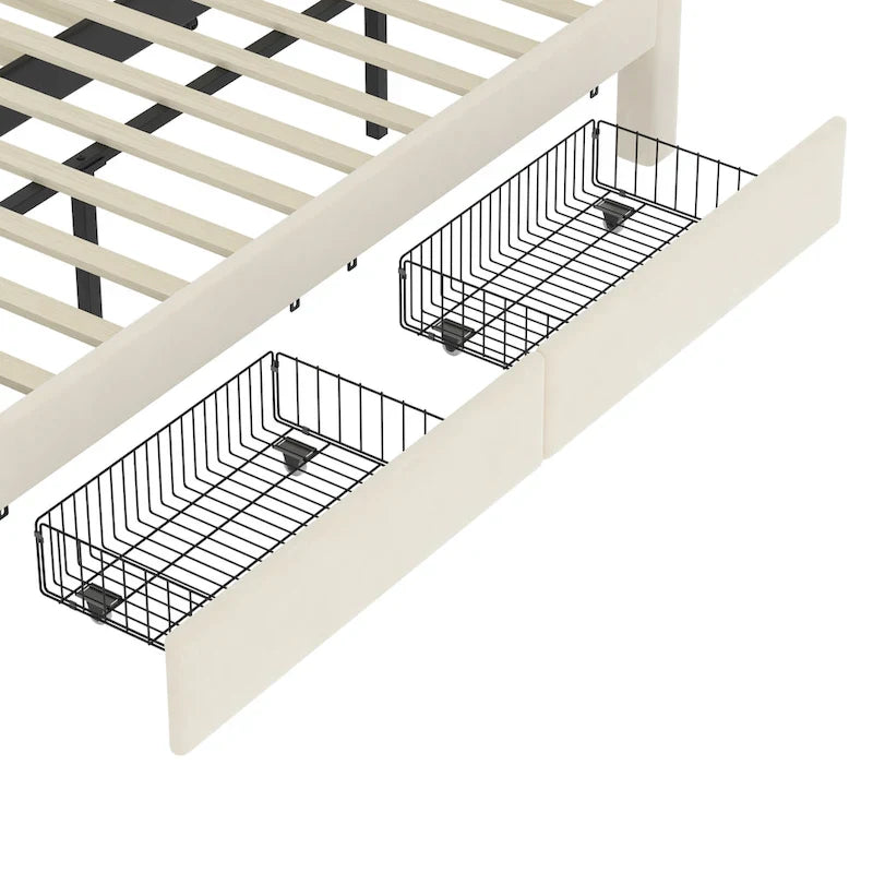Queen Velvet Platform Bed with 2 Drawers, USB Port & Night Light