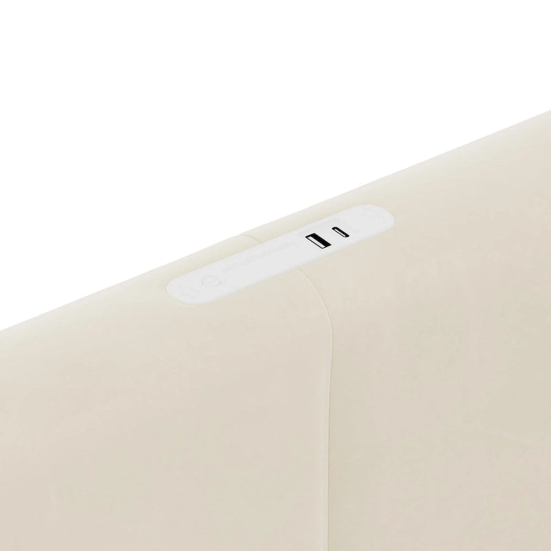 Queen Velvet Platform Bed with 2 Drawers, USB Port & Night Light