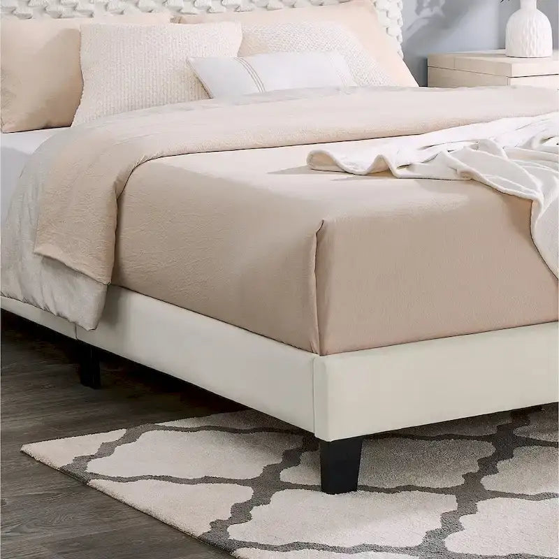Full Platform Bed with Adjustable Headboard, Dove Fabric