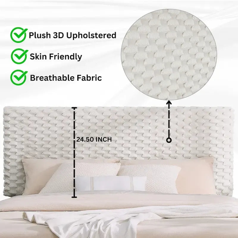 Full Platform Bed with Adjustable Headboard, Dove Fabric