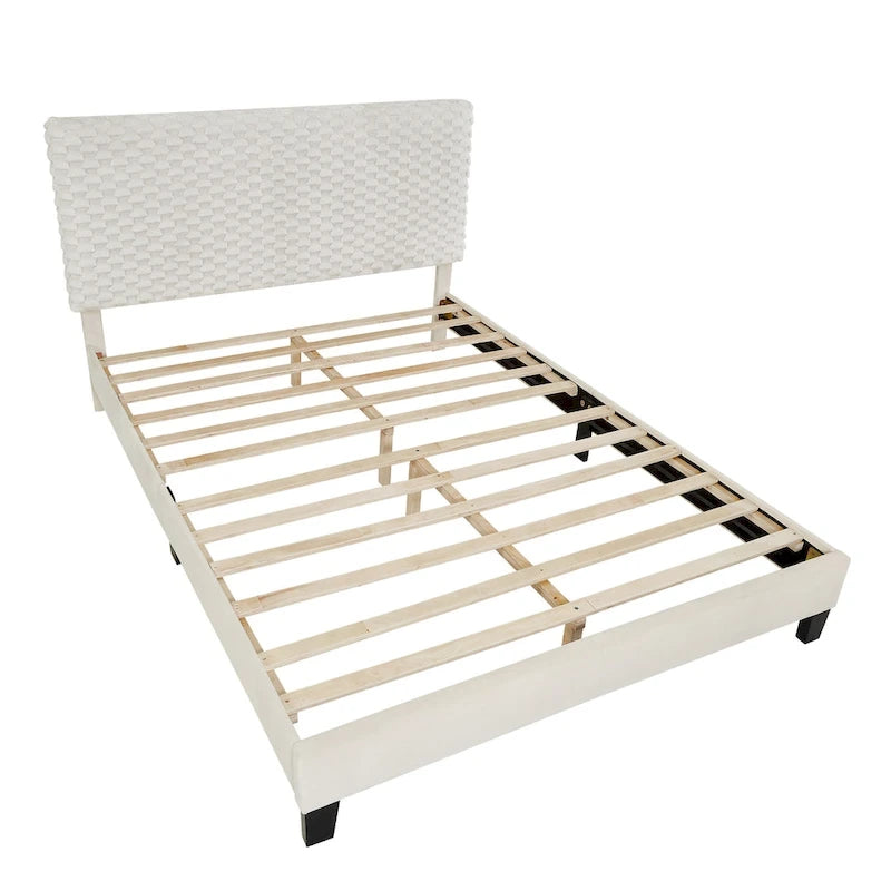 Full Platform Bed with Adjustable Headboard, Dove Fabric