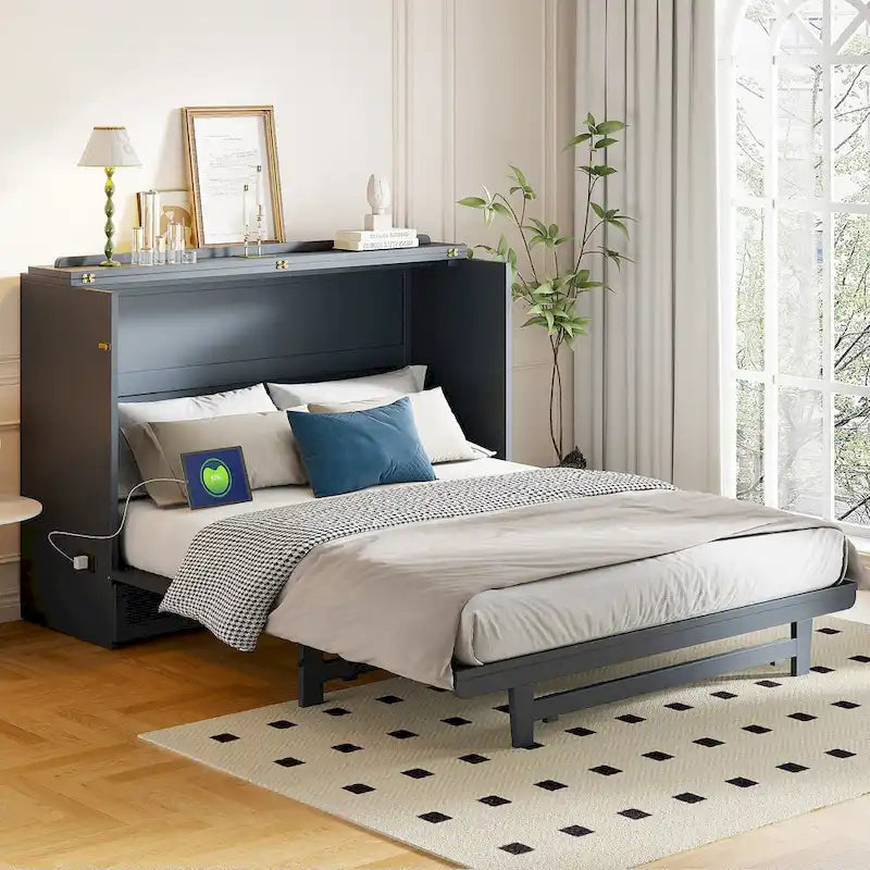 Murphy Bed with Large Drawer, USB Ports and Outlets
