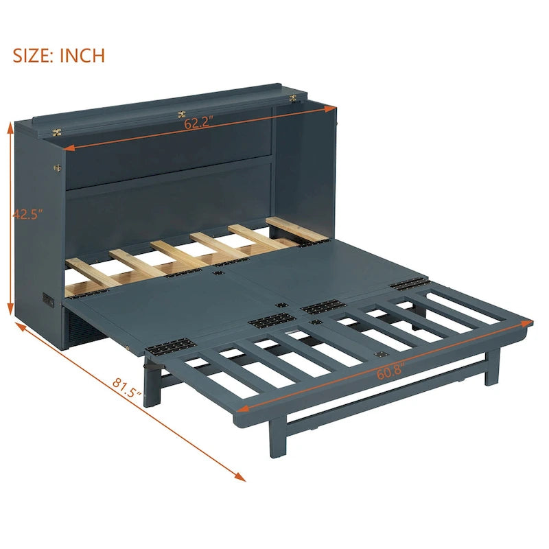 Murphy Bed with Large Drawer, USB Ports and Outlets