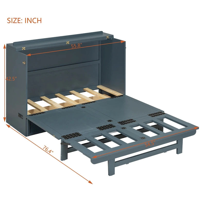 Murphy Bed with Large Drawer, USB Ports and Outlets