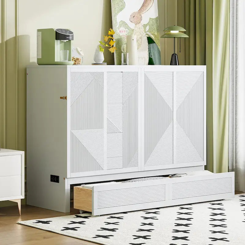 Murphy Bed with Large Drawer, USB Ports and Outlets