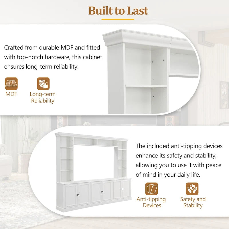 4-Piece Entertainment Center Wall Unit Set with Bridge for TVs Up to 70 , TV Stand W/Adjustable Shelves, Large Media Console