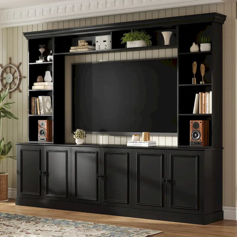 4-Piece Entertainment Center Wall Unit Set with Bridge for TVs Up to 70 , TV Stand W/Adjustable Shelves, Large Media Console