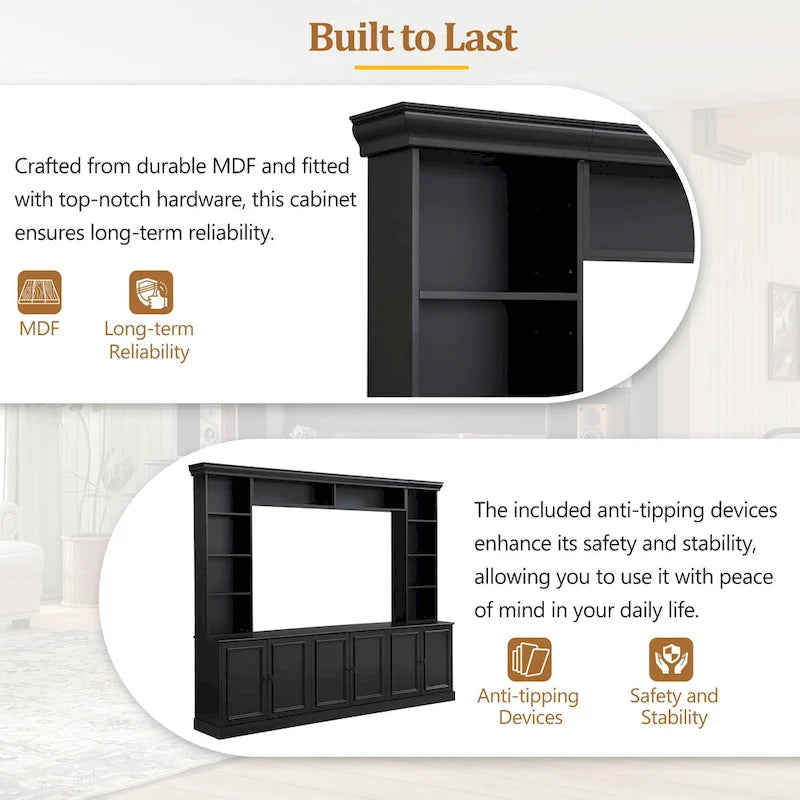 4-Piece Entertainment Center Wall Unit Set with Bridge for TVs Up to 70 , TV Stand W/Adjustable Shelves, Large Media Console