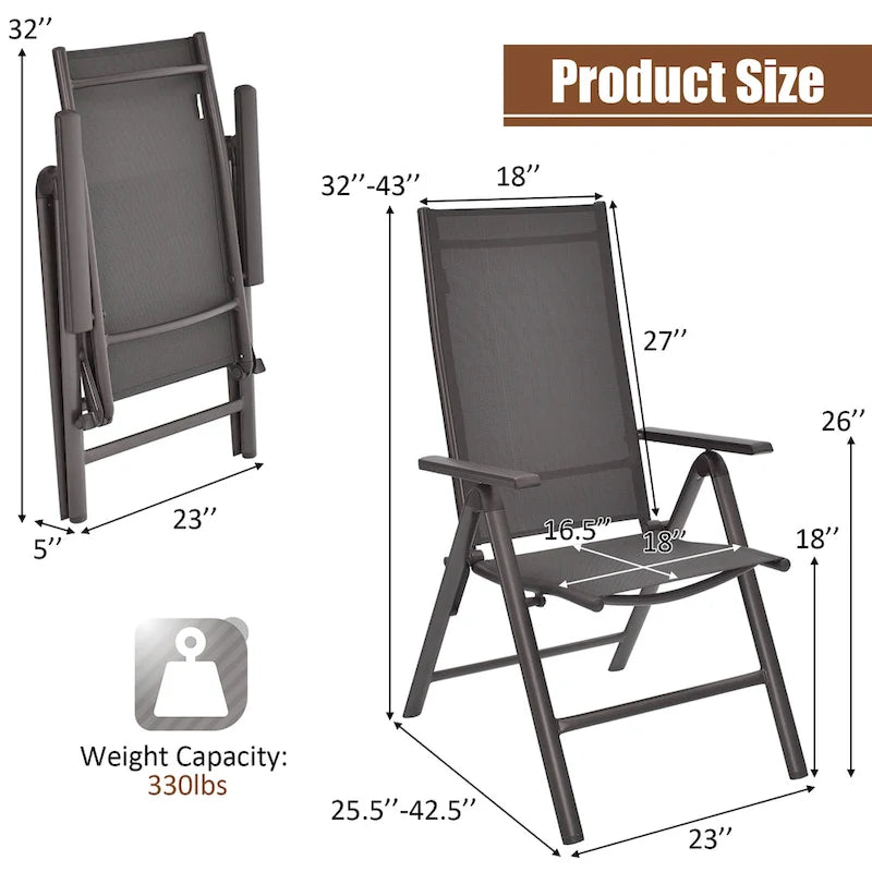 Costway 2PCS Patio Folding Dining Chairs Aluminium Adjustable Back - See details