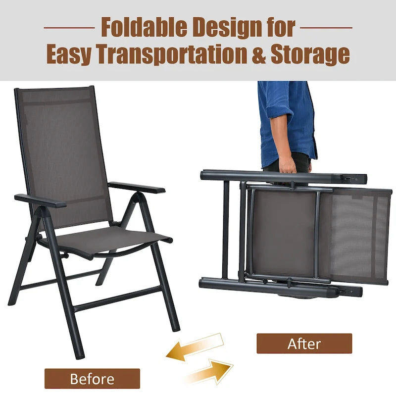 Costway 2PCS Patio Folding Dining Chairs Aluminium Adjustable Back - See details