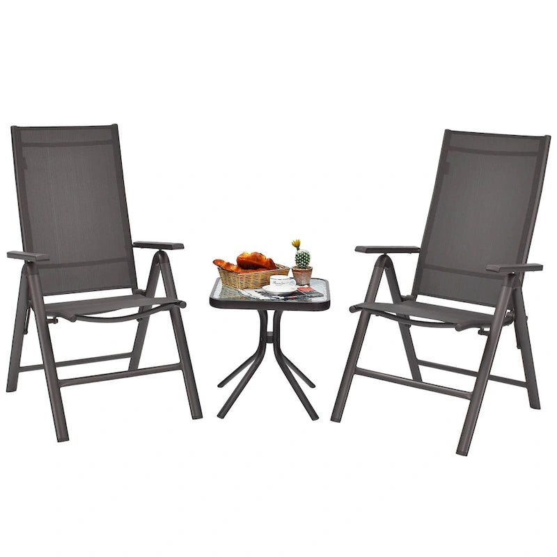 Costway 2PCS Patio Folding Dining Chairs Aluminium Adjustable Back - See details