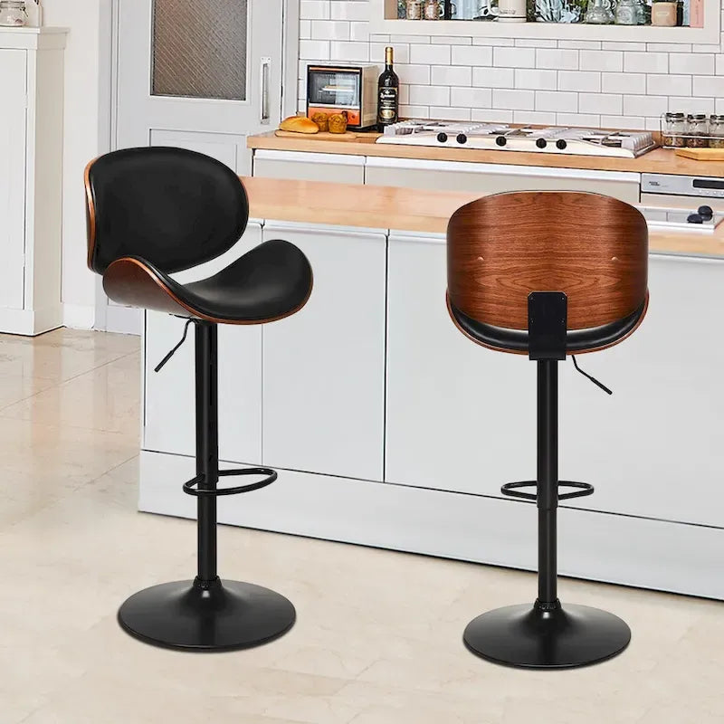 Costway Set of 2 Bentwood Barstool Mid-Century Adjustable Swivel PU