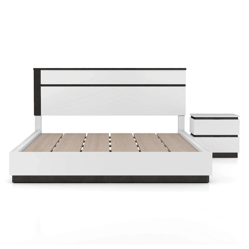 Furniture of America Conjira Modern 2-Piece White Wood Platform Bed and Nightstand Set