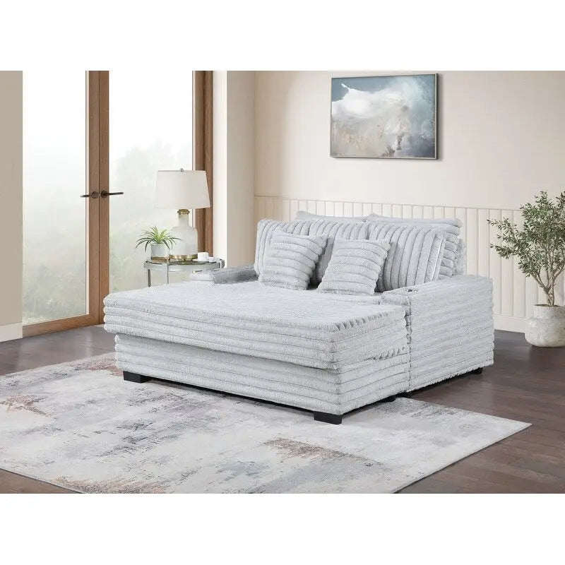 Symphony 67 W Corduroy Oversized Sofa Chaise Lounge Chair with Cupholders and USB Charging Port