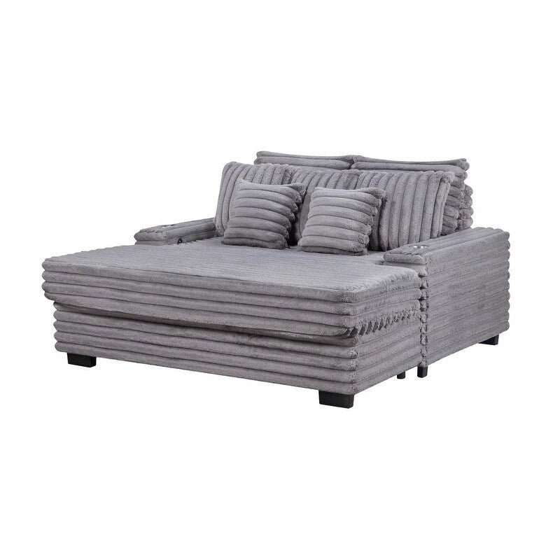 Symphony 67 W Corduroy Oversized Sofa Chaise Lounge Chair with Cupholders and USB Charging Port