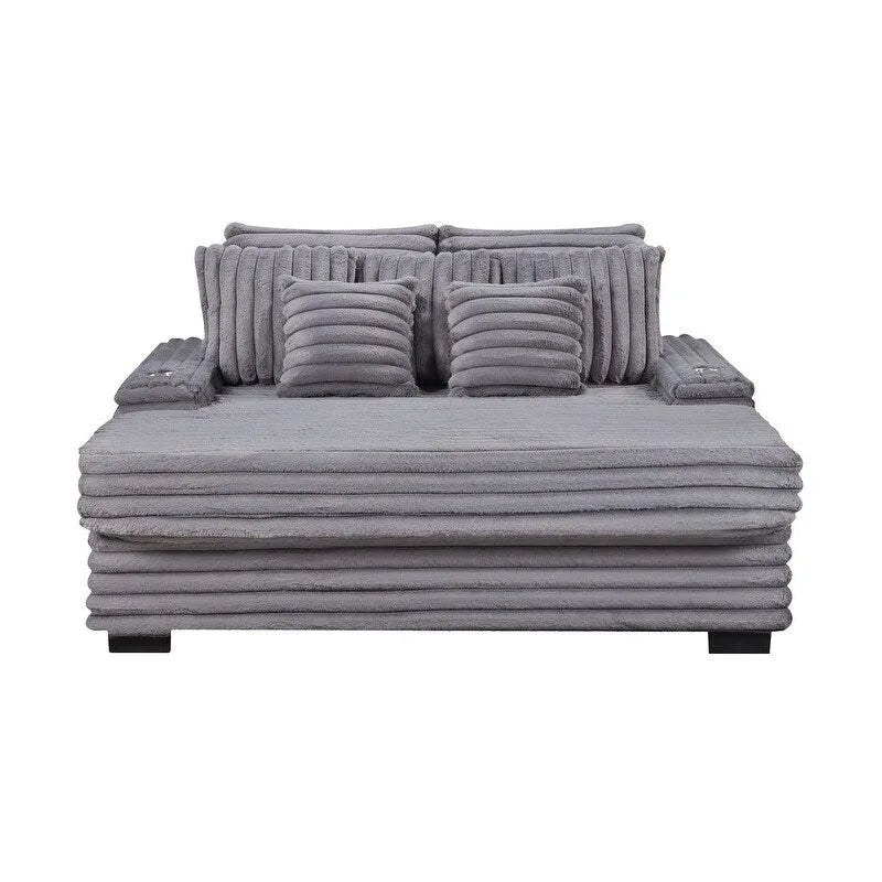 Symphony 67 W Corduroy Oversized Sofa Chaise Lounge Chair with Cupholders and USB Charging Port