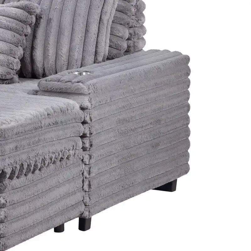 Symphony 67 W Corduroy Oversized Sofa Chaise Lounge Chair with Cupholders and USB Charging Port