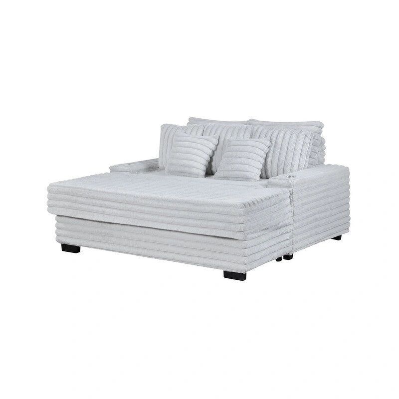 Symphony 67 W Corduroy Oversized Sofa Chaise Lounge Chair with Cupholders and USB Charging Port