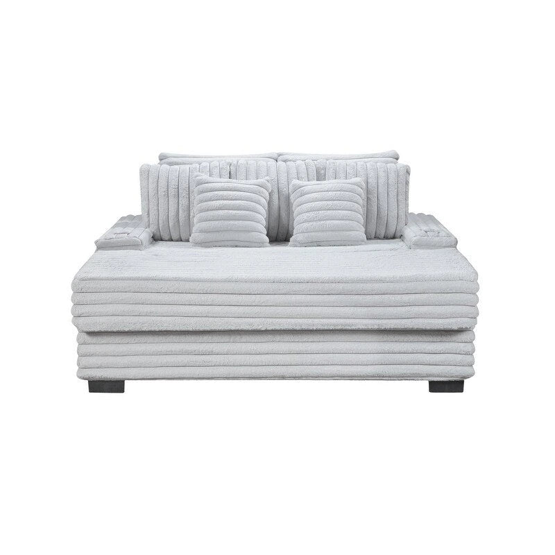 Symphony 67 W Corduroy Oversized Sofa Chaise Lounge Chair with Cupholders and USB Charging Port