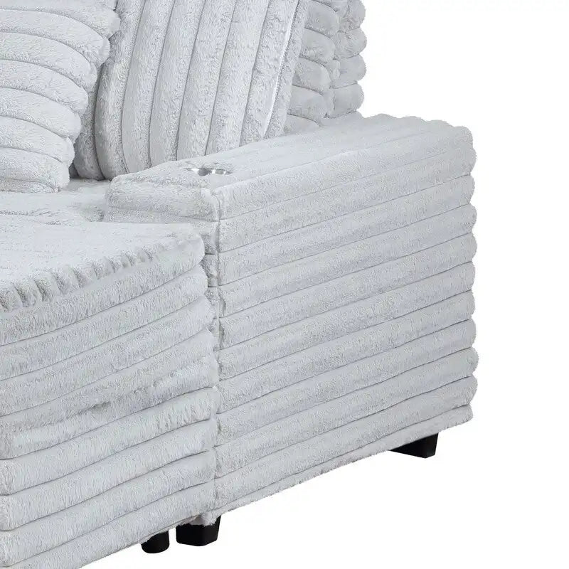 Symphony 67 W Corduroy Oversized Sofa Chaise Lounge Chair with Cupholders and USB Charging Port