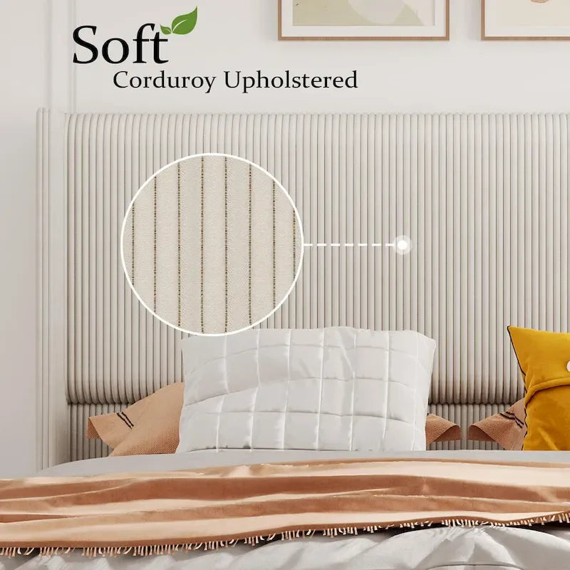 Upholstered Corduroy Bed Frame, Bed Frame with Wingback Headboard