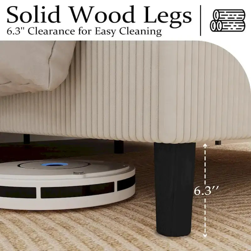 Upholstered Corduroy Bed Frame, Bed Frame with Wingback Headboard