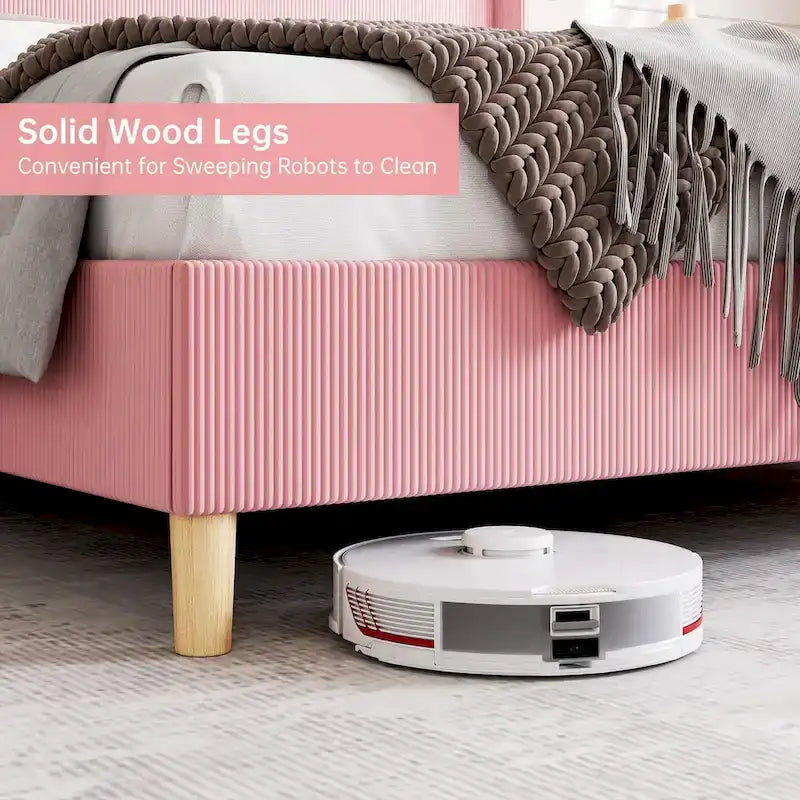 Upholstered Corduroy Bed Frame, Bed Frame with Wingback Headboard