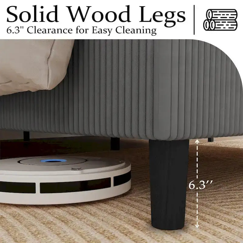 Upholstered Corduroy Bed Frame, Bed Frame with Wingback Headboard