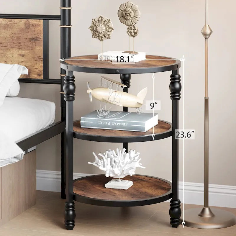 End Table 3-Tier Round Side Table Living Room Accent Table with Storage Shelf