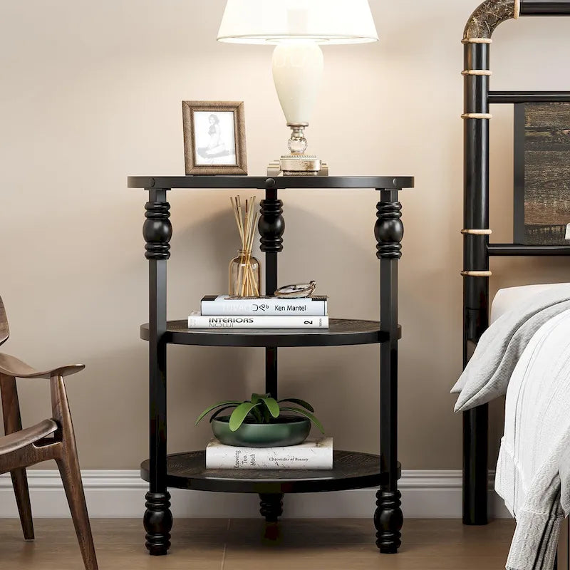 End Table 3-Tier Round Side Table Living Room Accent Table with Storage Shelf