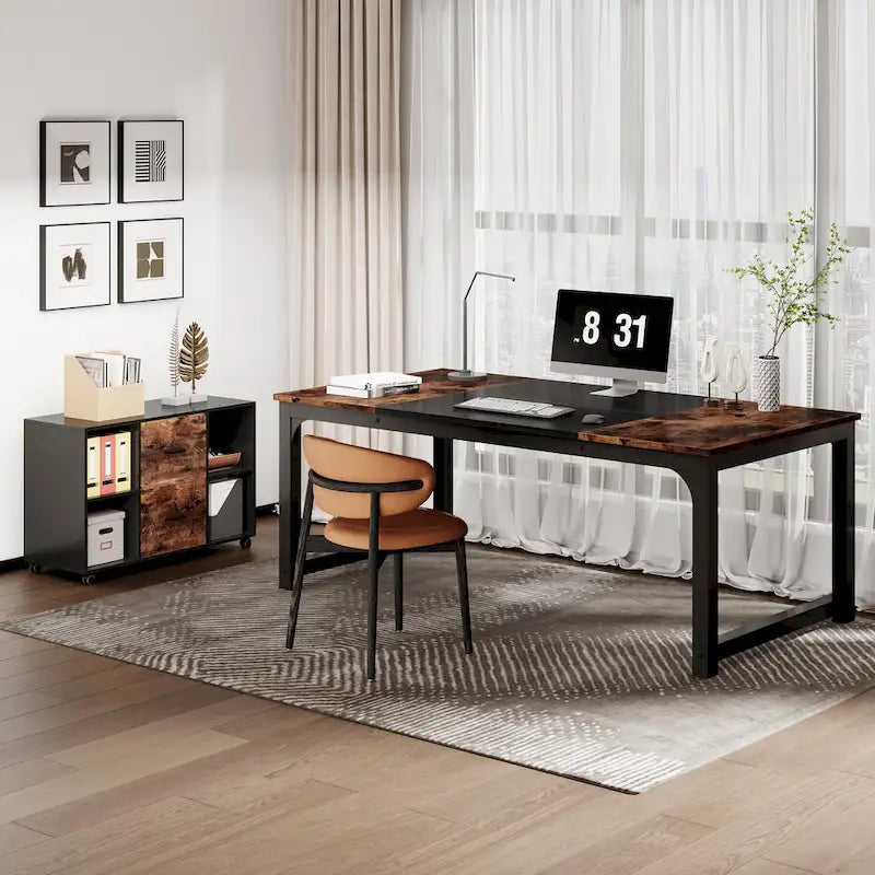 63  L-Shaped Executive Desk with 40  File Drawer Cabinet