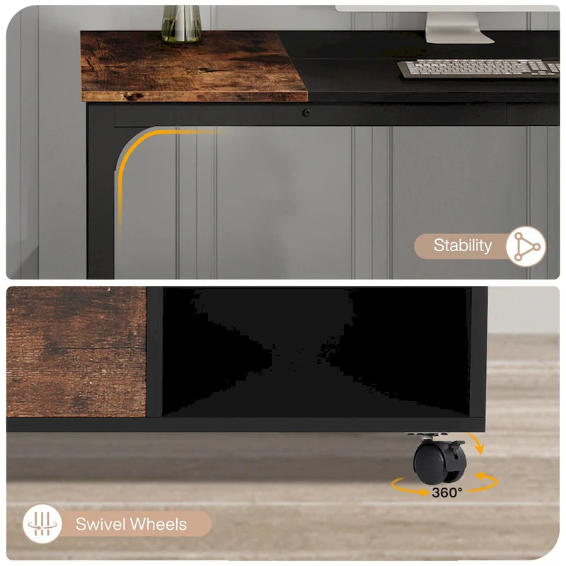 63  L-Shaped Executive Desk with 40  File Drawer Cabinet