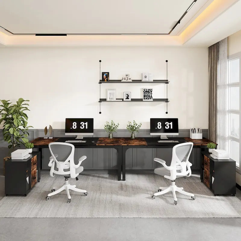 63  L-Shaped Executive Desk with 40  File Drawer Cabinet