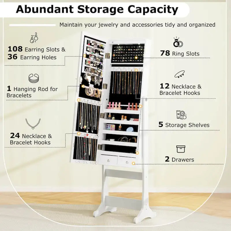 Costway Lockable Mirrored Jewelry Cabinet Armoire Organizer Storage - See Details