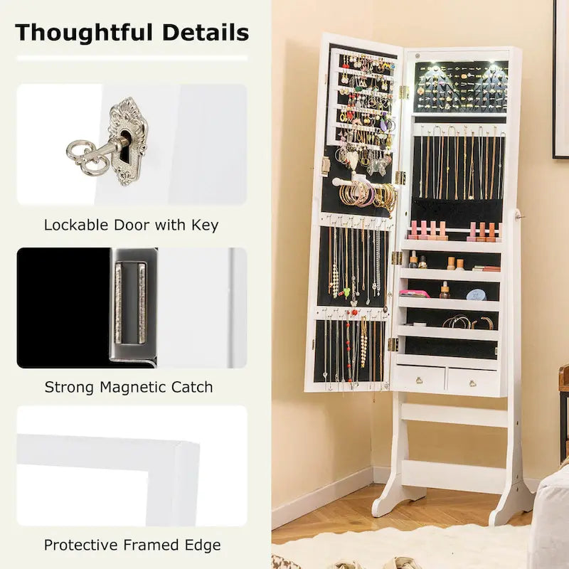 Costway Lockable Mirrored Jewelry Cabinet Armoire Organizer Storage - See Details