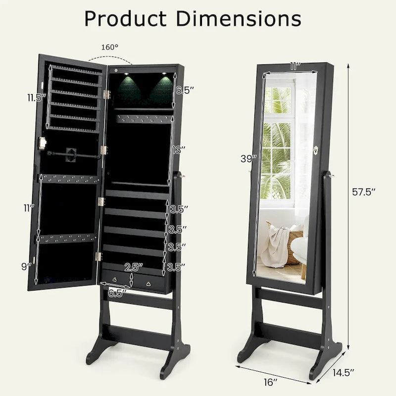 Costway Lockable Mirrored Jewelry Cabinet Armoire Organizer Storage - See Details