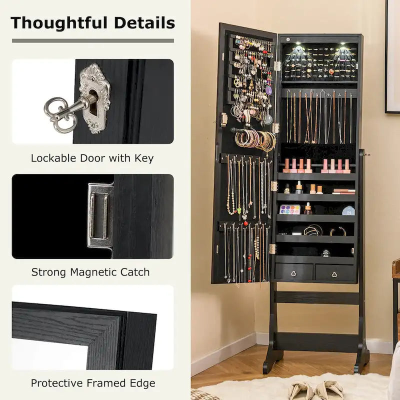 Costway Lockable Mirrored Jewelry Cabinet Armoire Organizer Storage - See Details