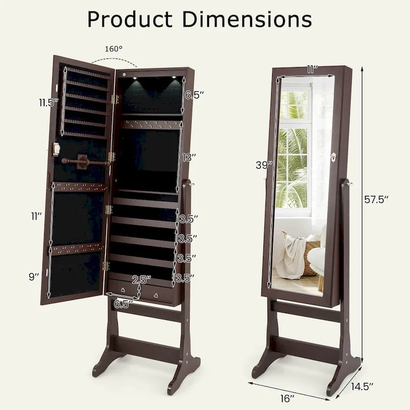 Costway Lockable Mirrored Jewelry Cabinet Armoire Organizer Storage - See Details